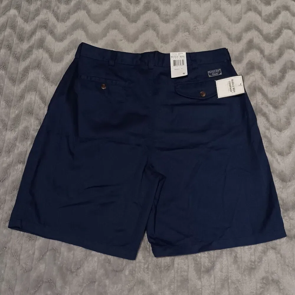 Bugle Boy Company Mens Size 34 Navy Blue Pleated Front Chino Shorts NWT